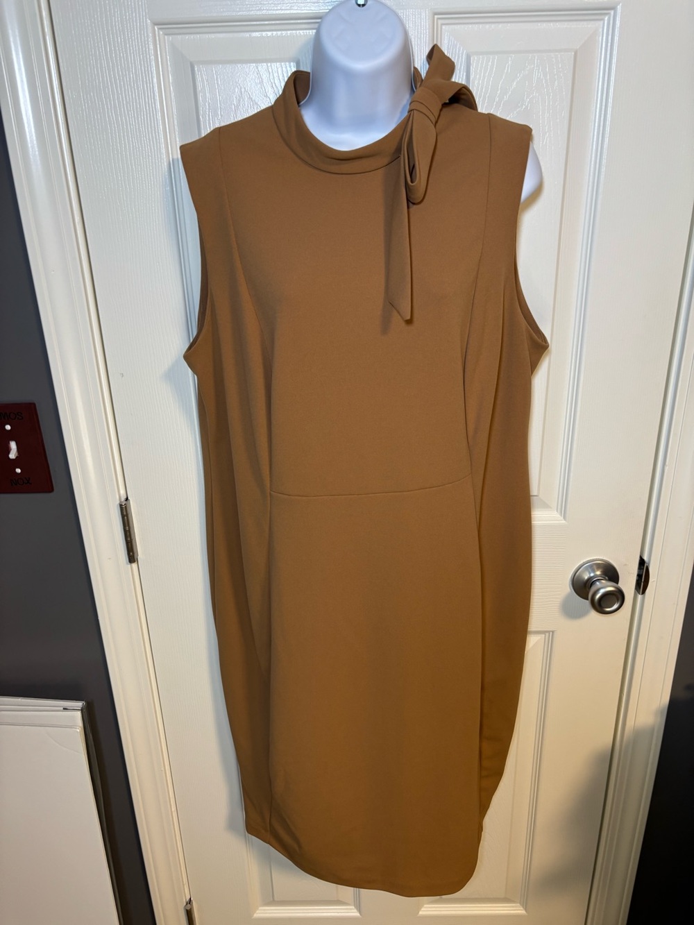 Beige/Camel Calvin Klein sleeveless dress with tie at neck size 16W NWT